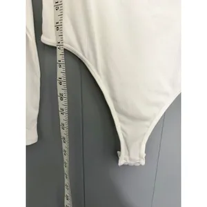 NEW Halara White Ribbed Knit Square Neck Long Sleeve Skinny Casual Bodysuit S thumbnail 4