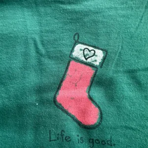 Life Is Good T Shirt Top Large Christmas‎ Stocking Green LS Heart Holiday Party thumbnail 4