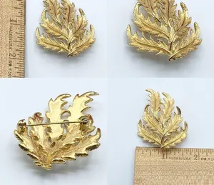 Unsigned Gold Leaf Brooch Pin thumbnail 8