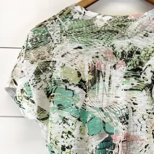 Tryst Womens S T-Shirt‎ Twist Front Round Neck Abstract Green Pink White Active thumbnail 4