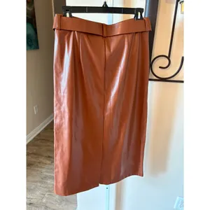 Versona Cognac Brown Faux Leather Belted Pencil Skirt Modern Size 8 NWT thumbnail 6
