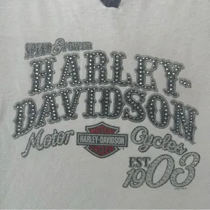 Harley Davidson 3/4 Sleeve Raglan Shirt Durham NC Bedazzled Women’s Medium thumbnail 2