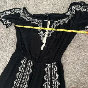 Lulus Black Jumpsuit with Off White Embroidery and Tassel thumbnail 4