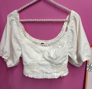 Free people White Puff-Sleeve Cropped Top thumbnail 1