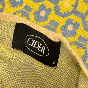 Cider Yellow Blue Floral Geometric Knit Open Back Tie Midi Bodycon Dress Small thumbnail 6