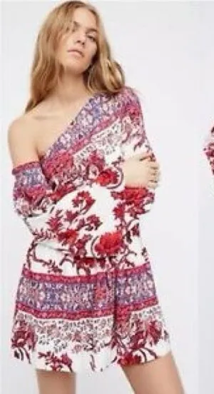 Free People Modern Nomad one-shoulder mini dress featuring a boho floral print thumbnail 1