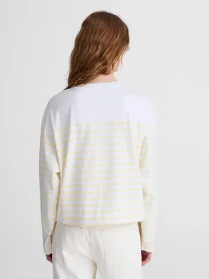 Madewell women’s The Perfect Tie-Waist Tee Jersey yellow white stripe Size L NWT thumbnail 3