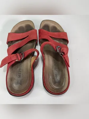 Mephisto Red Leather Buckle Slide Cork Sandals Women 6.5 EU 37 Casual Comfort thumbnail 3
