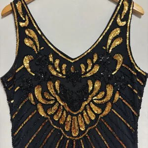 Babeyond Flapper Dress Black Gold Sequin Fringe Gatsby 1920s Costume Party‎ L thumbnail 6