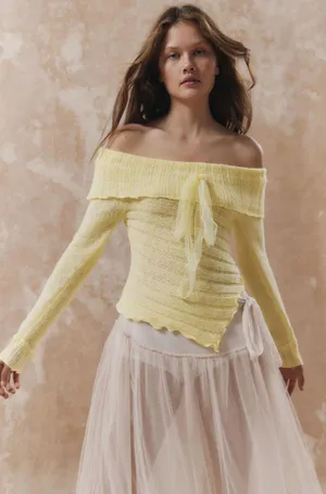 Urban Outfitters Kimchi Blue Yellow Fiona Off the Shoulder Sweater with Bow thumbnail 8