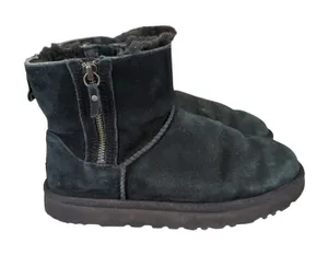 UGG 1118853 Black Suede‎ Leather Shearling Double Zip Mini Boots Womens Size 7 thumbnail 1