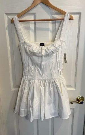 Beverly and Beck White Cotton Mini Sundress with Lace Straps thumbnail 1