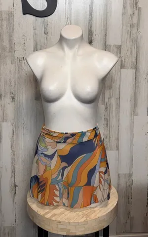 SheIn Mesh Swim Cover Up Skirt Womens Small Retro Abstract Swirl Print Beach Mini Skir thumbnail 1