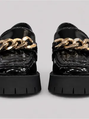 GUESS Hillford Chunky Women Loafer Black Patent Gold Chain Platform Lug Sole 9.5 thumbnail 5