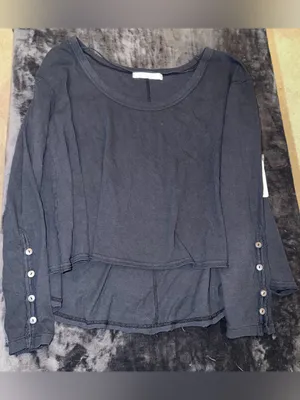 Free People Peony Button Sleeve Top in Black Size Small New with tag thumbnail 8