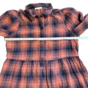 Autumn Inspired Burnt Orange Navy Plaid Button Front Empire Waist Shirt Dress M thumbnail 6