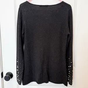Womens Cashmere Beaded Sweater Medium Old Money Luxury Event Holiday Gray thumbnail 4