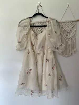 Cider Sadie Embroidered Floral Mesh Puff Sleeve Mini Dress thumbnail 6