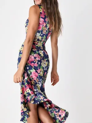 Lulus Divinely Blooming‎ Blue Multi Floral One-Shoulder Midi Dress Medium thumbnail 2
