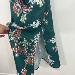 Medium Green, White Floral Tie Front Faux Wrap Midi Dress thumbnail 10