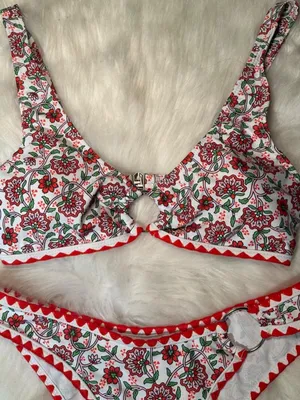 Red & white floral bikini set #summer #floral #swimwear #bikini #cute thumbnail 2