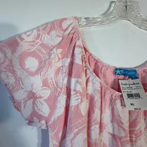 Fresh Produce Womens Breezy Flower Anyday Top Blush Pink Floral Short Sleeve MD‎ thumbnail 4