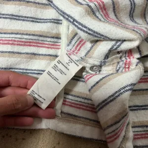 Woolrich Vintage Striped Flannel Tunic Women Medium Cream Oversized V-Neck Top thumbnail 5
