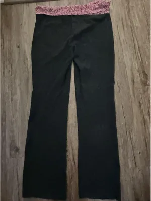 Vintage Y2K Pink Black Fold Over Leggings M Hand Painted thumbnail 3