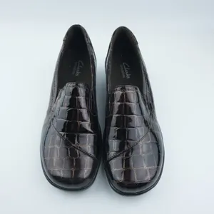 Clarks Loafers Women 8M Brown Croc‎ Embossed Patent Wedge Bendables 38634 thumbnail 4