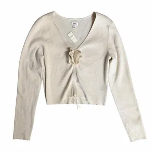NEW Aerie Cropped Rosette Sweater Cream Size XL thumbnail 1