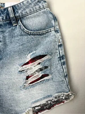 Limited Too Girls Size 16 Light Wash Distressed Sequin Denim Shorts NWT thumbnail 5