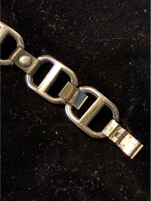 Vintage Women's Watch Silver Tone Rectangular Black Leather Stirrup Links thumbnail 3