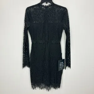 Lulus Appetite for Seduction Black Lace Long Sleeve Dress Party Gothic Small NWT thumbnail 4