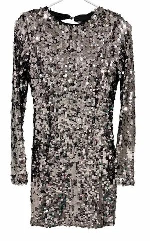 Bardot Valentina Sequin Long-Sleeve Mini Dress Smoke Women's‎ Size XS/2 thumbnail 1