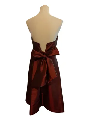 Bill Levkoff Burgundy Iridescent Strapless Mini Dress with Statement Back Bow - Size 4 thumbnail 2