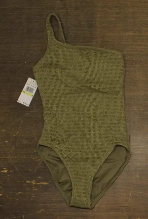 Michael by Michael Kors Womens Crochet One Shoulder One Piece Safari Green 4 thumbnail 1