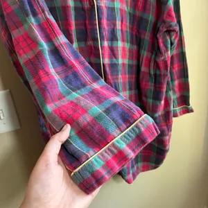 vintage long sleeved shift sleep dress button front red checkered y2k style M thumbnail 3