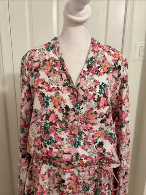 Rococo Sand Vie Floral Ruffle Mini Dress New Size Large Beaded Tie Resortwear thumbnail 5