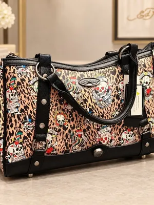 Ed Hardy Leopard Tattoo Skull Rhinestone Satchel Crossbody NWT thumbnail 3