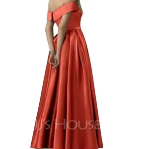 JJ House Ball-Gown/Princess Off the Shoulder Satin Dress in Papaya, Size 10 thumbnail 3