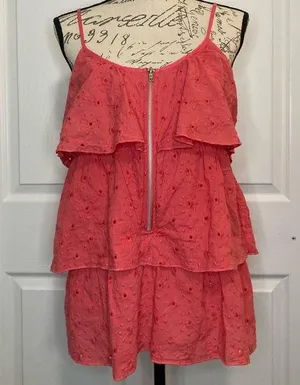 Lsenboye Eyelet Zipper Front Flowy Tank Top thumbnail 1