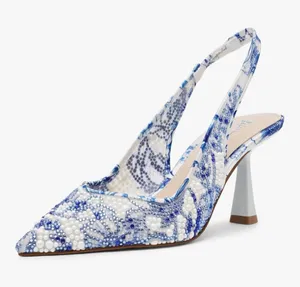 Betsey Johnson Blue & White Beaded Pointed Toe Slingback thumbnail 1