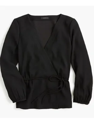 J.Crew Drapey Crepe Faux Wrap Top Blouse Black Size 8 Tailored Elegant Office thumbnail 4