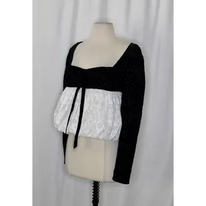 NWT!! FOR LOVE AND LEMONS‎ Elisa Long Sleeve Top Black Velvet Taffeta Eyelet XS thumbnail 5