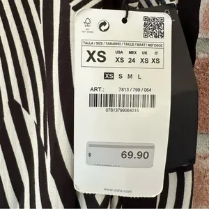 Zara Abstract Striped Tie Back Tank Top NEW Women’s XS Black White thumbnail 5