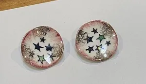 Handcrafted Ceramic Hand-painted White / Pink Clip-on Clip On Earrings thumbnail 1