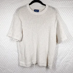 Abercrombie & Fitch Cream Cotton Blend Open Knit‎ Short Sleeve Sweater thumbnail 1