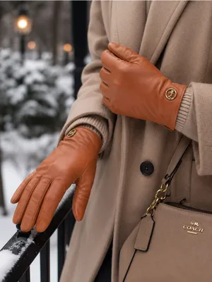 New Coach Leather and Wool Gloves, Sandstone thumbnail 2