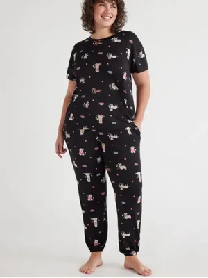 Joyspun Women’s Dog Print Cute Short Sleeve 2 PC Pajama Set Small NWT thumbnail 2