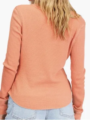 Billabong Long-Sleeve Waffle Henley Top - Coral Peach Orange thumbnail 2